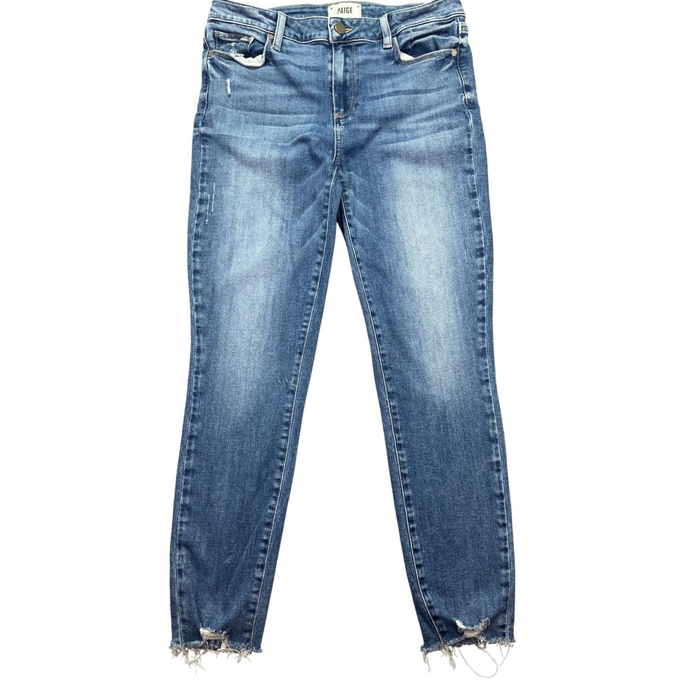 Paige Verdugo Ankle‎ Skinny Distressed Hem Jeans Medium Wash Size 30 Fits 29"
